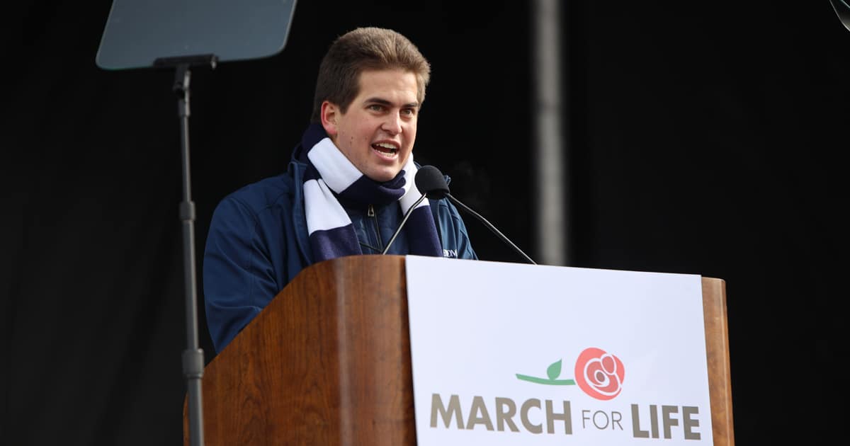 George Schuberg speaking at the March for Life.