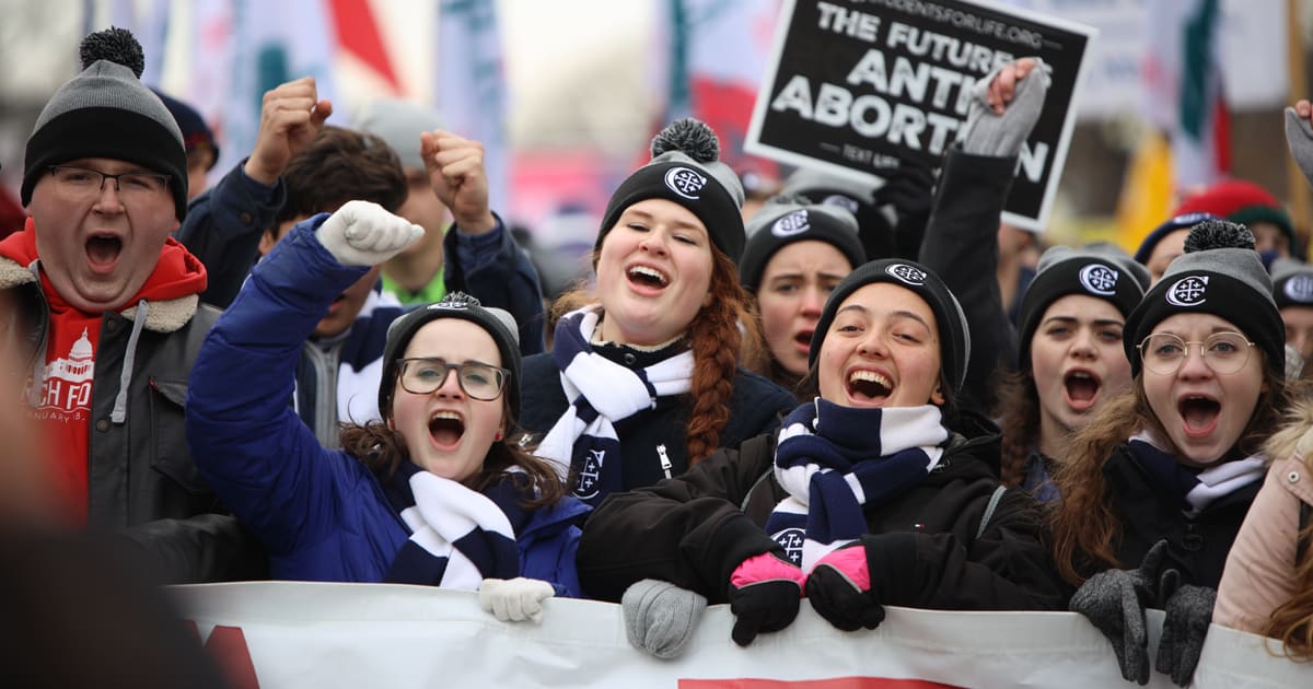 Christendom students cheering at the March for Life.
