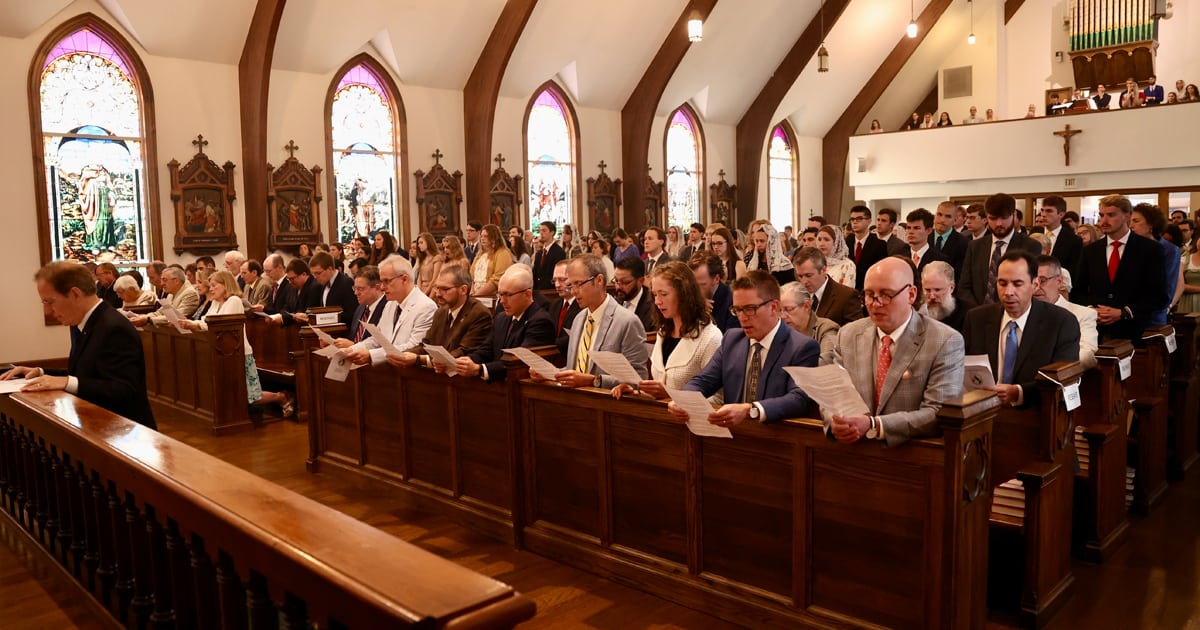 During the Mass, the entire college’s faculty made an Oath of Fidelity to the Magisterium of the Catholic Church in the presence of the bishop, as they have done every year since the college’s founding.