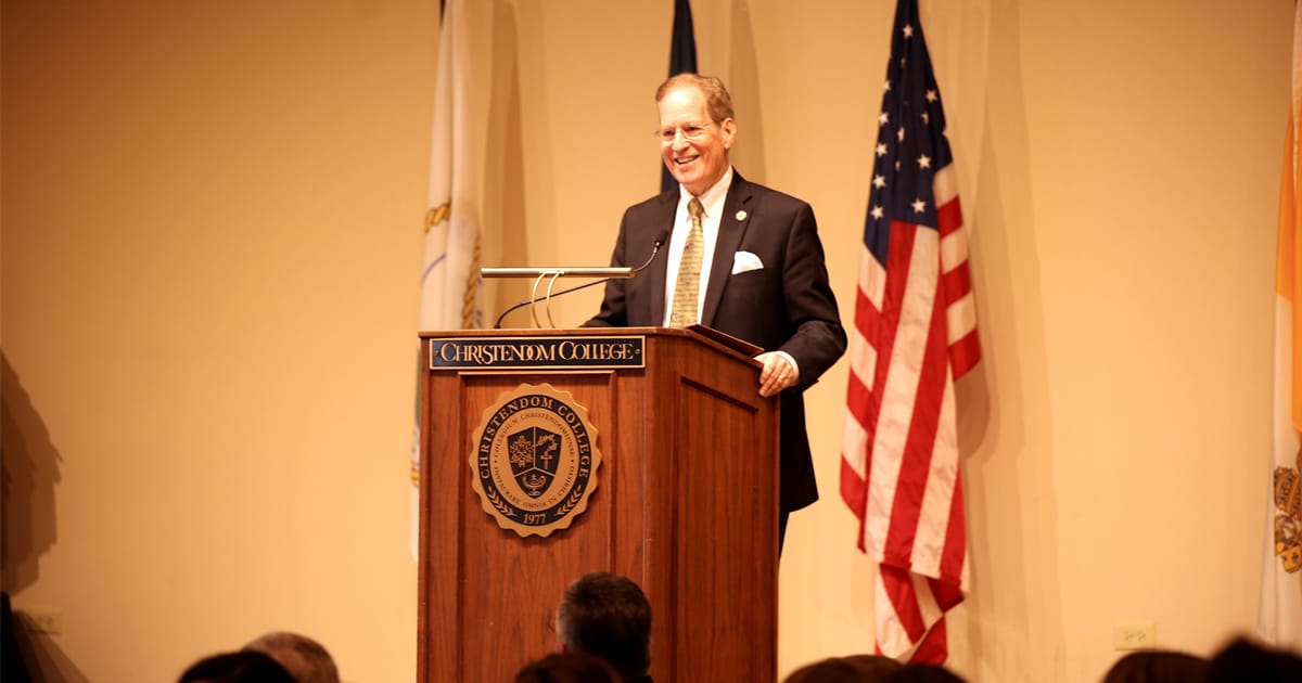 Christendom College President Dr. Timothy O’Donnell welcomed students back to campus for the spring 2023 semester with his opening address on Monday, January 16.