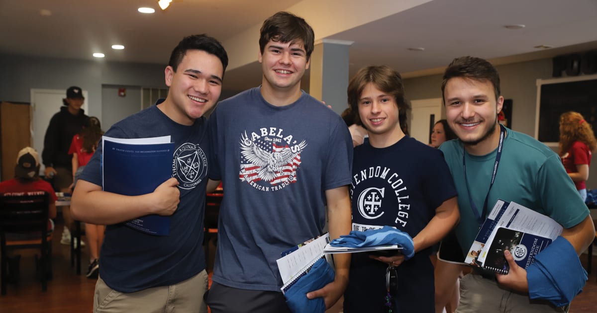 Christopher with fellow freshmen during this year’s Welcome Weekend.