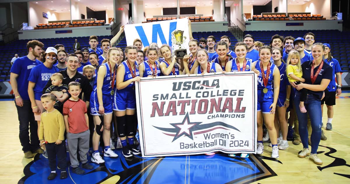 Christendom's women's basketball team: national champions, thanks in part to the support and leadership of the Minicks. 