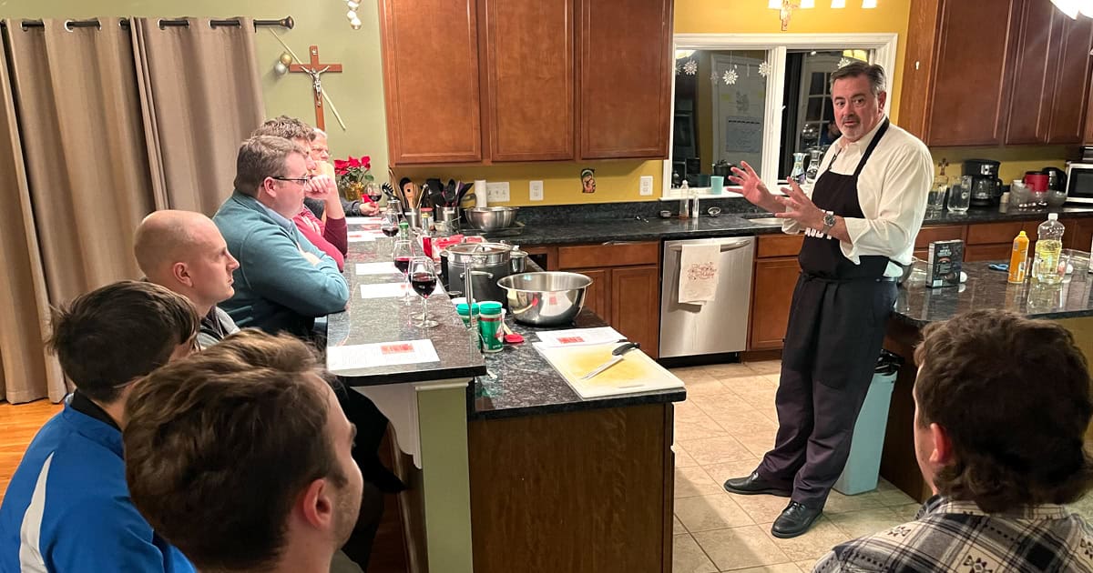 Vice President for Enrollment Tom McFadden hosts annual cooking classes for the senior men in his own home, teaching them how to make a variety of high-quality meals.