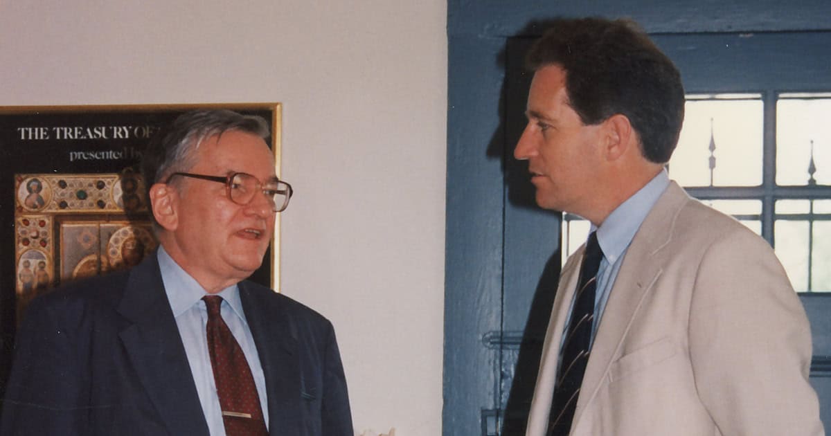 O’Donnell with College Founder Dr. Warren Carroll in 1992.