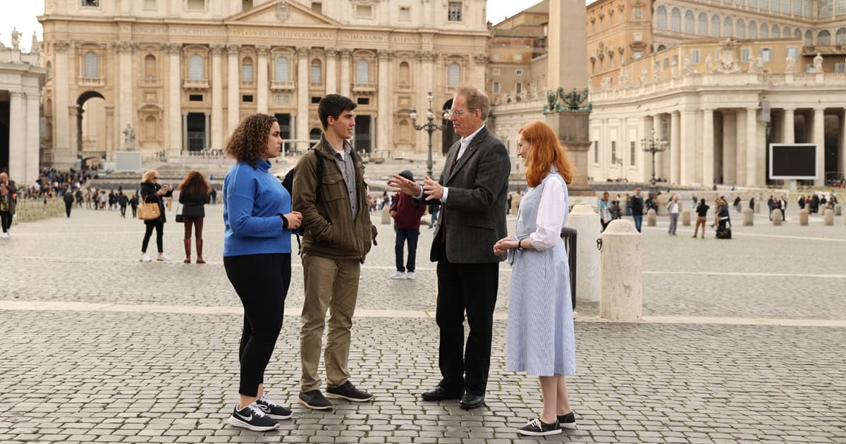 O’Donnell with students in Rome last spring.