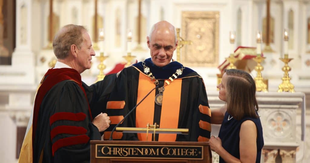 President Emeritus Dr. Timothy O’Donnell presented the Chain of Office to Dr. Harne, symbolizing the transfer of leadership.