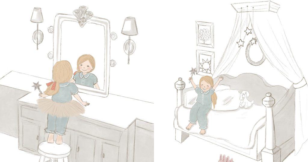 Two of the illustrations created by Wells for "A Little Extra Jayne."
