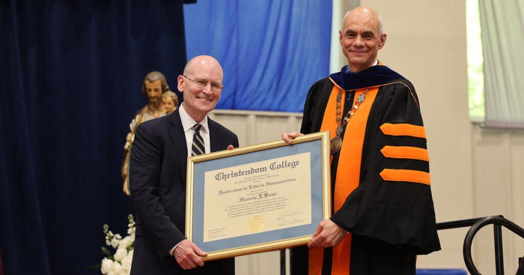 Francis X. Maier delivered this year’s Commencement Address and received an honorary Doctorate of Humane Letters.