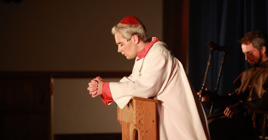 Freshman Ignatius Birdsall '28 played the role of Cardinal Wojtyła later in his life.