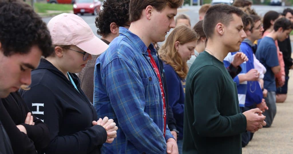 Sproule and fellow classmates join the Shield of Roses group each Saturday in praying outside an abortion clinic in Northern Virginia.