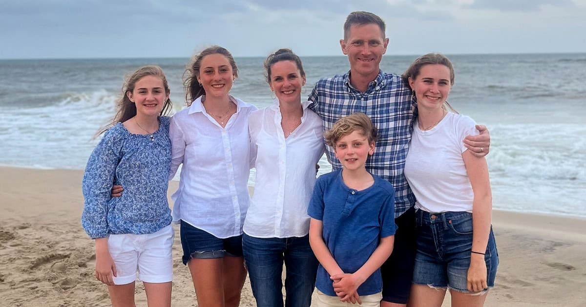 Polley with his family including his wife, Anna (née Wright) ’00, and children—one of whom is a student at Christendom College.